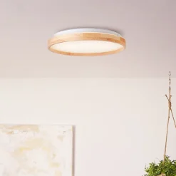 ALSON Plafonnier bois clair/blanc LED intégrée 26W métal/bois/plastique ampoule incluse