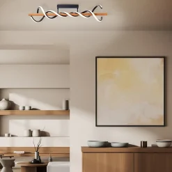 AMALIA Plafonnier noir/bois LED intégrée 38W métal/bois ampoule incluse