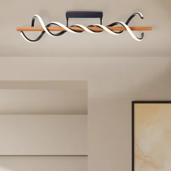 AMALIA Plafonnier noir/bois LED intégrée 38W métal/bois ampoule incluse