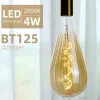 Ampoule filament LED ST125 4W Dimmable 2200K E27, Ampoule Globe Goutte de Pluie Vintage décorative en verre ambré