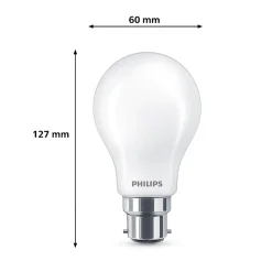 Ampoule LED A60 B22 840lm=60W blanc chaud Philips ⌀6 cm dépoli