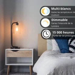 Ampoule LED connectée KOZii, éclairage multi-blancs, Filament E27 ST64 au verre ambré, 4,9W cons. Variation de luminosité