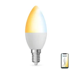 Ampoule LED connectée KOZii, éclairage multi-blancs (2700 à 6500 kelvins), flamme, culot E14, conso. 6W, , 400 LM, angle 180