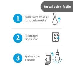 Ampoule LED connectée KOZii, éclairage multi-blancs (2700 à 6500 kelvins), flamme, culot E14, conso. 6W, , 400 LM, angle 180