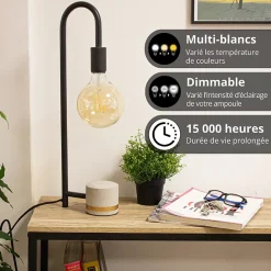 Ampoule LED connectée KOZii, éclairage multi-blancs, Filament E27 G125 au verre ambré, 5,5W cons. Variation de luminosité