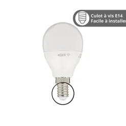 Ampoule LED connectée KOZii, éclairage blancs + couleurs, E14 P45 Opaque 6W Variation de couleur et luminosité