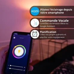 Ampoule LED connectée KOZii, éclairage blancs + couleurs, E14 P45 Opaque 6W Variation de couleur et luminosité