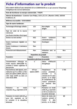 Ampoule LED E27 A60 470lm 4,3/40W blanc chaud l.6 x H.10,6 cm Philips