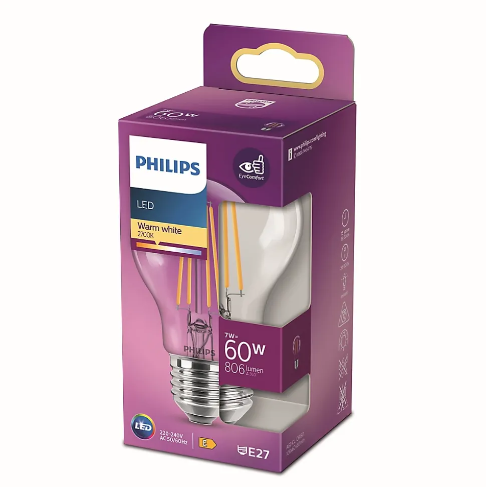 Ampoule LED E27 A60 806lm 7W IP20 blanc chaud Philips