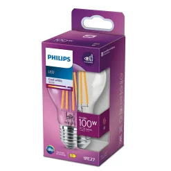 Ampoule LED E27 A60 transparent 1521lm 10.5W IP20 blanc froid Philips
