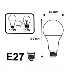 Ampoule LED E27 15W 220V A65 - Blanc Neutre 4000K - 5500K - SILAMP