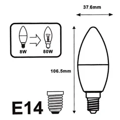 Ampoule LED E14 8W 220V C37 180 degrés - Blanc Neutre 4000K - 5500K - SILAMP