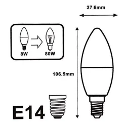 Ampoule LED E14 8W 220V C37 180 degrés (Pack de 100) - Blanc Neutre 4000K - 5500K - SILAMP