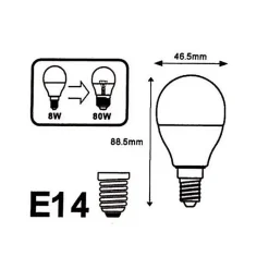 Ampoule LED E14 8W 220V G45 300 degrés - Blanc Chaud 2300K - 3500K - SILAMP