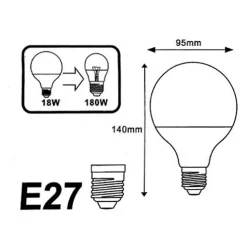 Ampoule LED E27 18W 220V G95 300 degrés (Pack de 10) - Blanc Froid 6000K - 8000K - SILAMP