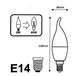 Ampoule LED Flamme 8W 220V 38mm - SILUMEN - Blanc Chaud 2300k - 3500k - E14 - A+