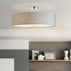 ANDRIA Plafonnier 3L chrome/gris clair E27 60W métal/textile ampoule non incluse