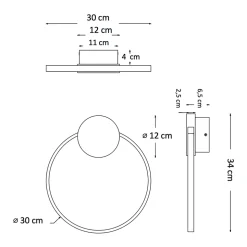 Applique circulaire noire et laiton 30 cm - Alisa
