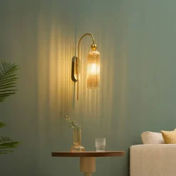 Applique cloche dorée verre ambré texturé - Leonora