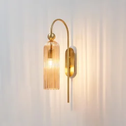 Applique cloche dorée verre ambré texturé - Leonora