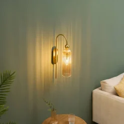 Applique cloche dorée verre ambré texturé - Leonora