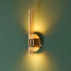 Applique cylindrique finition laiton art déco verre ambré - Cyllia