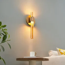 Applique cylindrique finition laiton art déco verre ambré - Cyllia