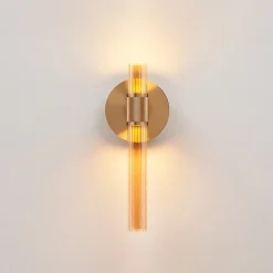 Applique cylindrique finition laiton art déco verre ambré - Cyllia