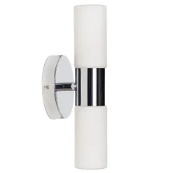 Applique de salle de bain design moderne 30 cm, structure métallique chromée avec diffuseurs en verre opalin, 2xE14, IP44