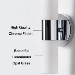 Applique de salle de bain design moderne 30 cm, structure métallique chromée avec diffuseurs en verre opalin, 2xE14, IP44