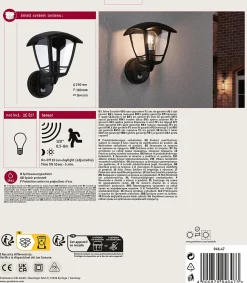 Applique d'extérieur Classic Curved Détecteur de mouvement crépusculaire (IR) IP44 carré 164x230mm max. 12W 230V Noir Matière plas