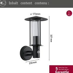 Applique d'extérieur Classic Détecteur de mouvement crépusculaire (IR) IP44 173mm max. 15W 230V Gris foncé Métal Verre