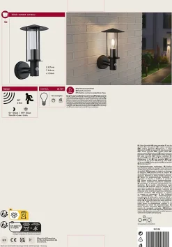 Applique d'extérieur Classic Détecteur de mouvement crépusculaire (IR) IP44 173mm max. 15W 230V Gris foncé Métal Verre