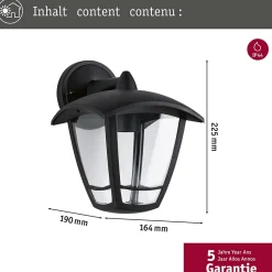 Applique d'extérieur Classic Curved IP44 164x225mm max. 12W 230V Clair Noir Matière plastique