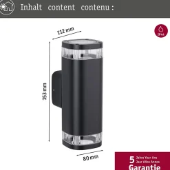 Applique d'extérieur Colum résistant à l'eau de mer IP44 80x223mm max. 2x20W 230V Anthracite Aluminium