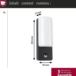 Applique d'extérieur LED Bonnie Détecteur de mouvement crépusculaire (IR) favorable aux insectes IP44 93x263mm 2200 - 3000K 8,5W 5