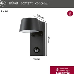 Applique d'extérieur LED Capea Détecteur de mouvement crépusculaire (IR) IP44 96x165mm 3000K 6W 500lm 230V 98 Anthracite Aluminium