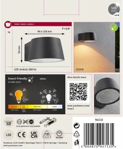 Applique d'extérieur LED Capea favorable aux insectes IP44 96x128mm 2200K 6W 550lm 230V 98 Anthracite Aluminium