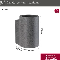 Applique d'extérieur LED Concrea IP65 110x170mm 3000K 6,8W 300lm 230V Grès noir Béton