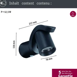 Applique d'extérieur LED Cuff Détecteur de mouvement crépusculaire (IR) IP44 76x217mm 3000K 10W 700lm 230V 70 Anthracite Aluminium