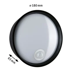 Applique d'extérieur LED Platomo Détecteur de mouvement crépusculaire (IR) résistant à l'eau de mer IP44 rond 180mm 3000K 14,5W 12