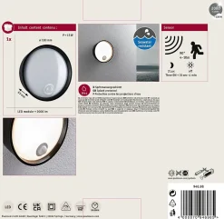 Applique d'extérieur LED Platomo Détecteur de mouvement crépusculaire (IR) résistant à l'eau de mer IP44 rond 180mm 3000K 14,5W 12