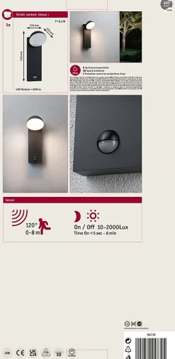 Applique d'extérieur LED Puka résistant à l'eau de mer IP44 rond 110x315mm 3000K 8,5W 460lm 230V Anthracite Aluminium