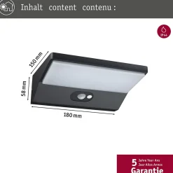 Applique d'extérieur LED Ronea Détecteur de mouvement crépusculaire (IR) IP44 180x150mm 3000K 7,4W 400lm 230V Gris foncé Aluminium