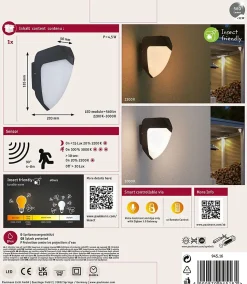 Applique d'extérieur LED Smart Home Zigbee 3.0 Ikosea favorable aux insectes IP44 50x203mm Tunable Warm 4,4W 350lm 230V Anthracite