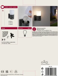 Applique d'extérieur Tubs Détecteur de mouvement crépusculaire (IR) IP44 rond 105x175mm max. 15W 230V Gris dépoli Métal Matière pl