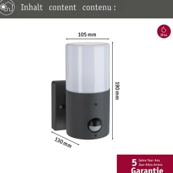 Applique d'extérieur Tubs Détecteur de mouvement crépusculaire (IR) IP44 rond 105x175mm max. 15W 230V Gris dépoli Métal Matière pl