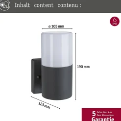 Applique d'extérieur Tubs IP44 rond 105x175mm max. 15W 230V Gris dépoli Métal Matière plastique