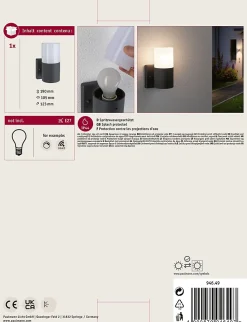 Applique d'extérieur Tubs IP44 rond 105x175mm max. 15W 230V Gris dépoli Métal Matière plastique