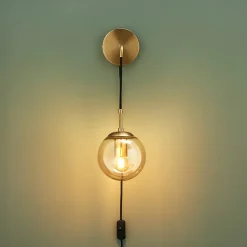 Applique dorée en verre avec câble et interrupteur - Robyn